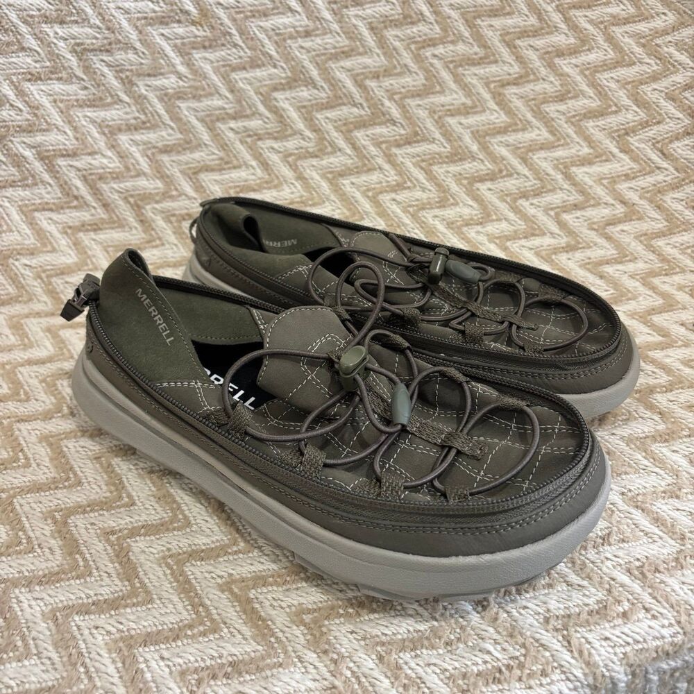 Merrell Women’s 1TRL Hut Moc Packable Loafer Shoes Bungee Lace Olive Size 7
